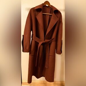 Classic NWT Wool Hand-Made Dark Brown Long Belted Women’s Coat Size M